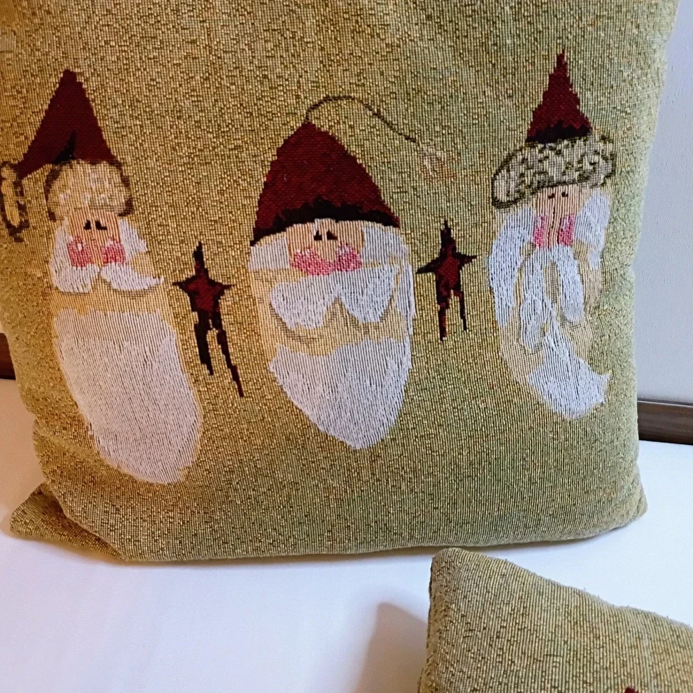 Fiddlestix Set(2) Tapestry Primitive Christmas Throw Pillow Santa‎ Claus Holiday